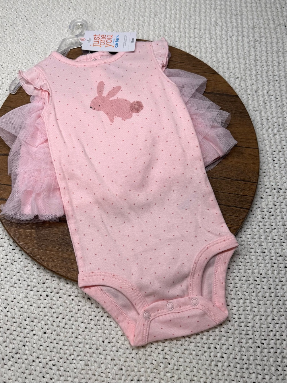 Just One You by Carter's Pink Bunny Dot Tulle Baby One-Piece
